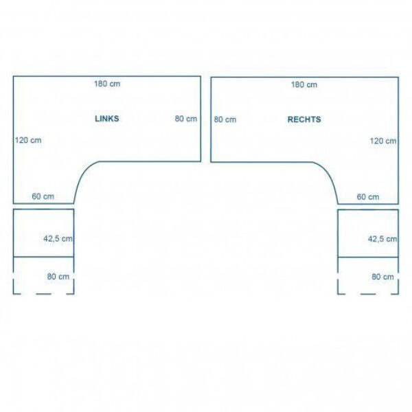 Technische tekening van Ergodesk E2+ hoekbureau