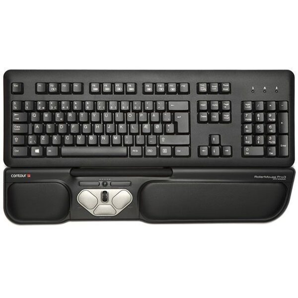 RollerMouse Pro 3 Black centraal geplaatst voor een ergonomisch toetsenbord